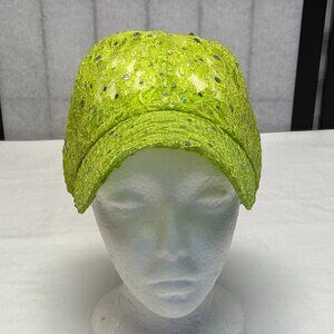 Something Special Sheer Lace Glittery Velcro Strap Baseball Trucker Cap Lime